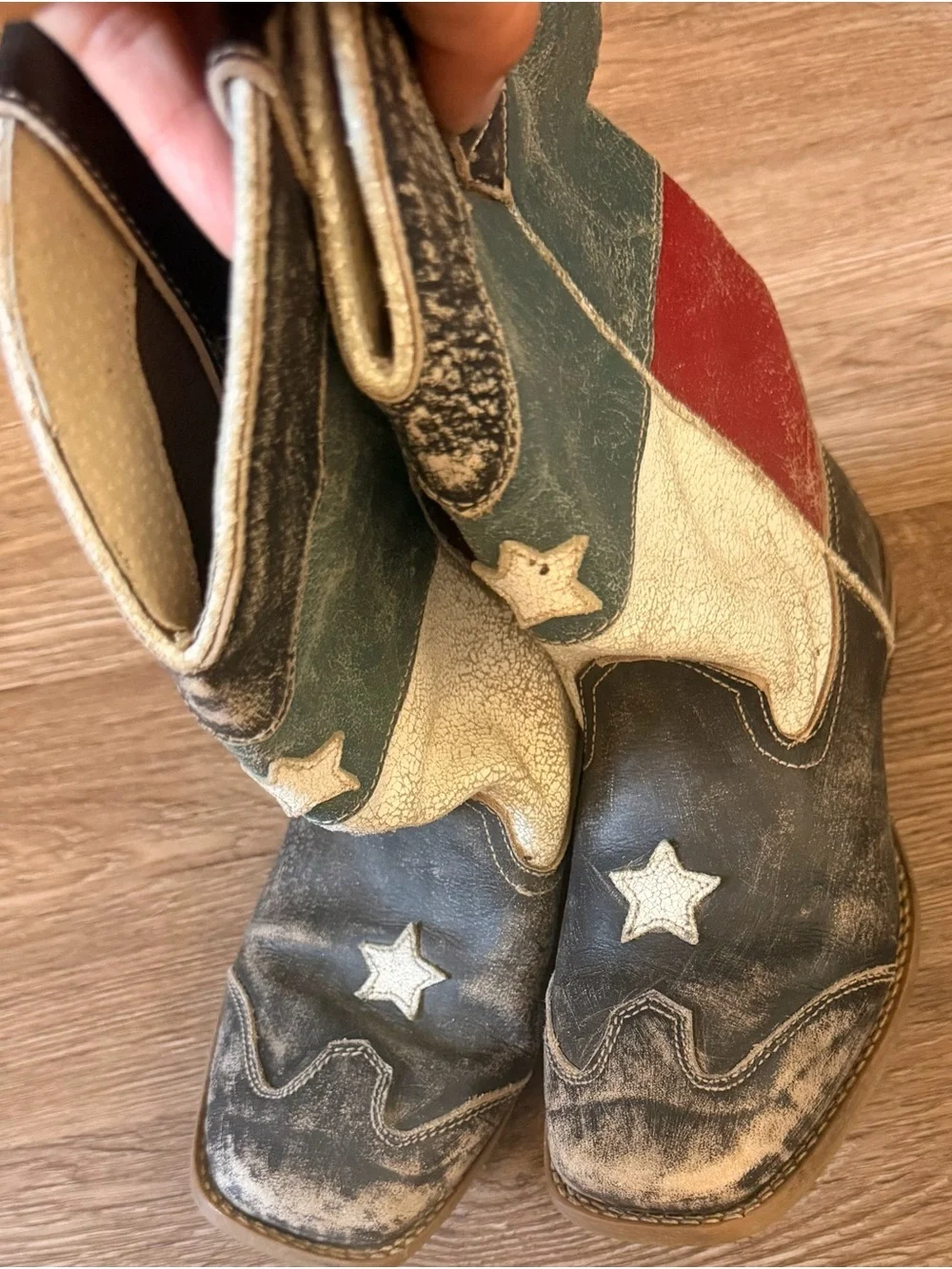 Roper Kids Western Flag Boots in Blue, White, Red, Brown